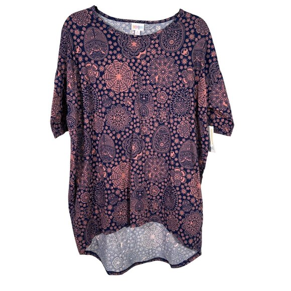 LuLaRoe IRMA Easter Egg Paisley Navy Coral Floral Hi-Low Tunic Top Shirt SMALL S - Picture 1 of 6